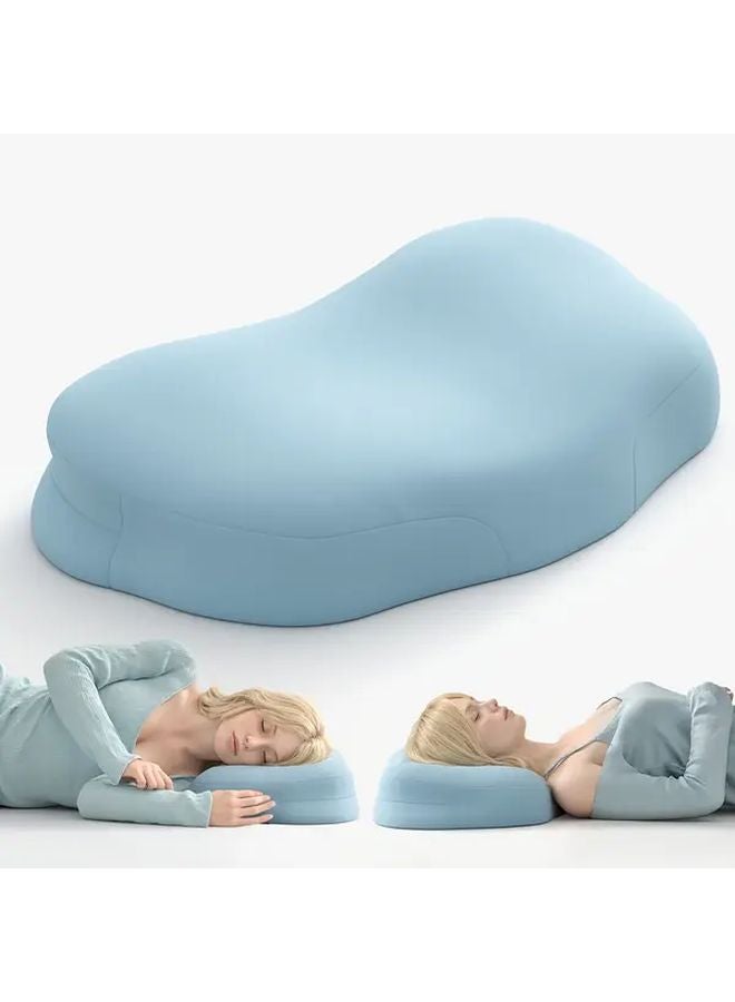 Light Blue Ergonomic Cloud Neck Pillow For Side Back Stomach Sleepers With Detachable Breathable Cover - Image 1